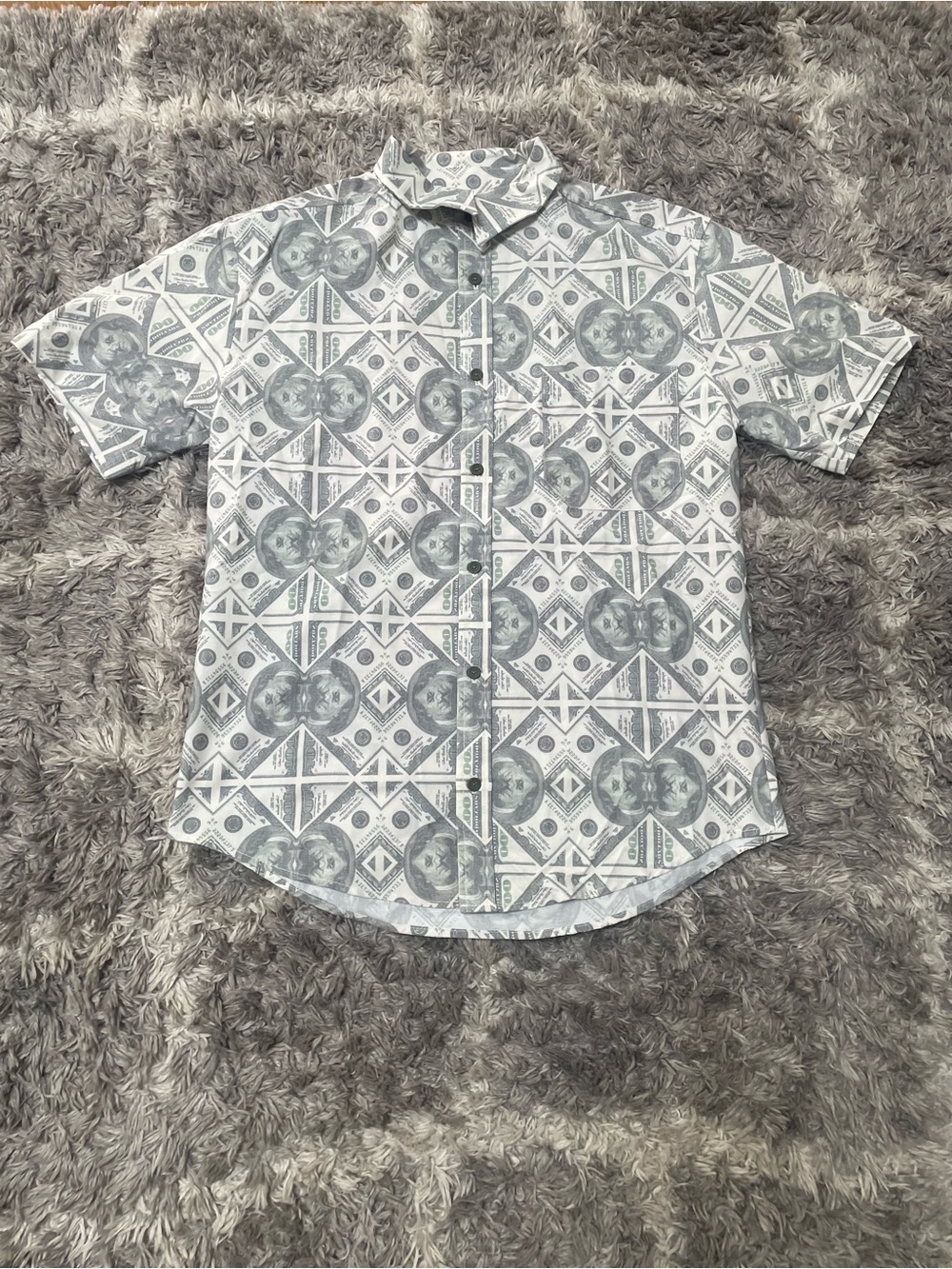 Guns Germs $teal [GG$] All-Over Money Print Short Sleeve Button-Up Shirt